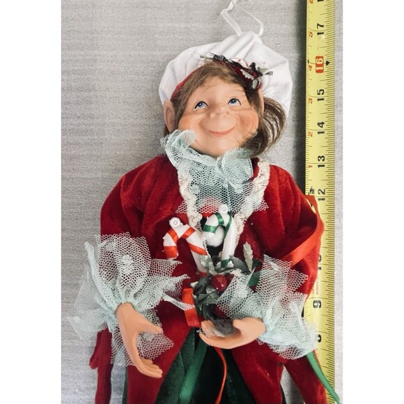 Christmas Cook Elf Shelf Sitter Ornament 16" Red Green Outfit Articulated Legs - Picture 7 of 10